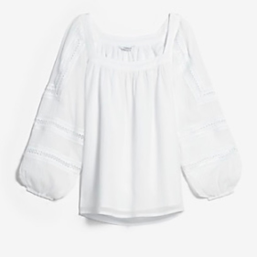 Express square neck lace sleeve embroidered XL top